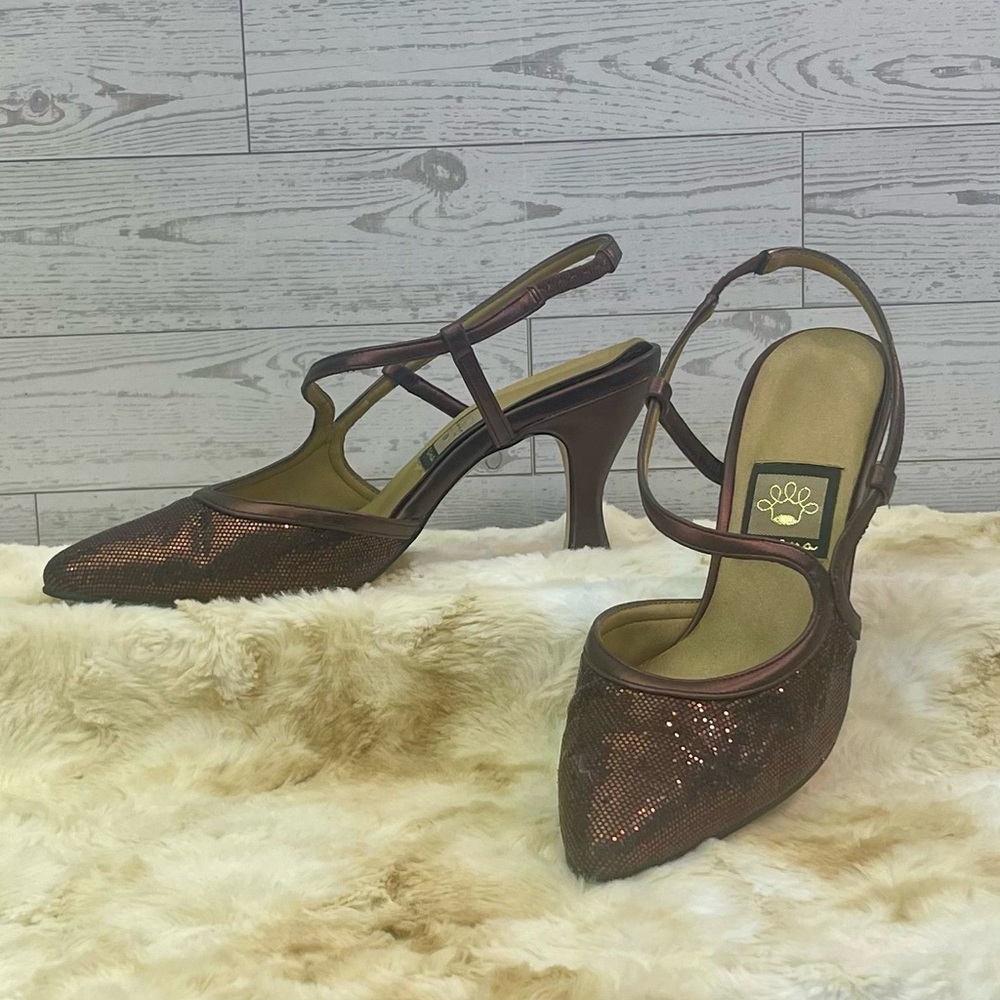 Vintage Nina Bittersweet Glitter Slingback Heels with Pointed Toe Size 6.5M